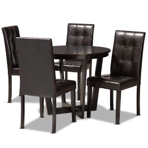Vida Modern and Contemporary Dark Brown Faux Leather Upholstered and Dark Brown Finished Wood 5-Piece Dining Set