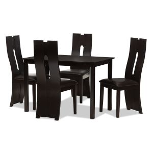 Alani Modern and Contemporary Dark Brown Faux Leather Upholstered 5-Piece Dining Set