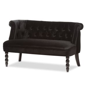 Flax Victorian Style Contemporary Black Velvet Fabric Upholstered 2-seater Loveseat