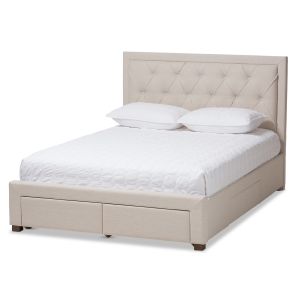 Aurelie Modern and Contemporary Light Beige Fabric Upholstered King Size Storage Bed