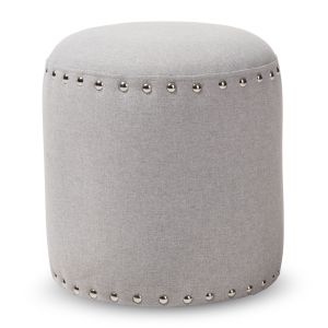 Rosine Modern and Contemporary Light Grey Fabric Upholstered Nail Trim Ottoman