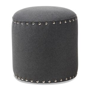 Rosine Modern and Contemporary Dark Grey Fabric Upholstered Nail Trim Ottoman