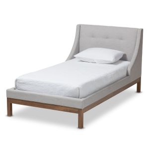 Louvain Modern and Contemporary Greyish Beige Fabric Upholstered Walnut-Finished Twin Sized Platform Bed