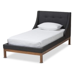 Louvain Modern and Contemporary Dark Grey Fabric Upholstered Walnut-Finished Twin Sized Platform Bed