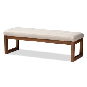 Caramay Modern and Contemporary Light Beige Fabric Upholstered Walnut Brown Finished Wood Bench