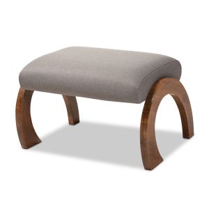 Sandrine Modern and Contemporary Grey Fabric Upholstered Walnut Brown Finished Wood Ottoman