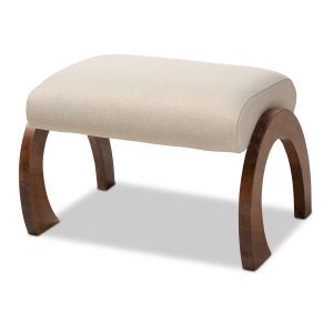 Sandrine Modern and Contemporary Light Beige Fabric Upholstered Walnut Brown Finished Wood Ottoman