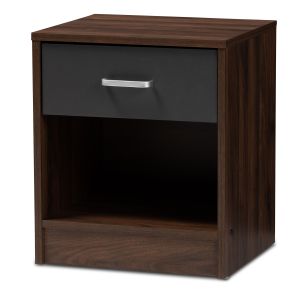 Hansel Modern and Contemporary 1-Drawer Dark Brown and Dark Grey Finished Nightstand
