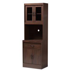Laurana Modern and Contemporary Dark Walnut Finished Kitchen Cabinet and Hutch