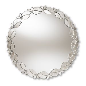 Luiza Modern and Contemporary Silver Finished Round Petal Leaf Accent Wall Mirror