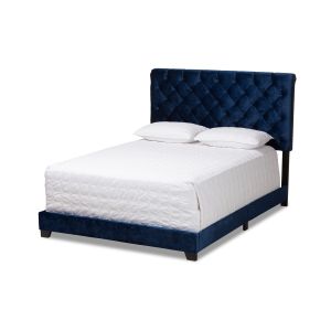 Candace Luxe and Glamour Navy Velvet Upholstered King Size Bed