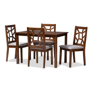 Abilene Mid-Century Walnut Finished and Grey Fabric Upholstered 5-Piece Dining Set