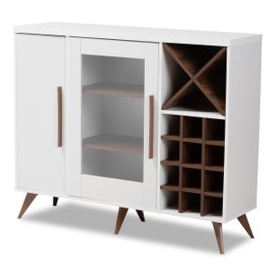 Pietro Mid-Century Modern White and Brown Finished Wine Cabinet