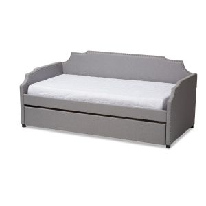 Ally Modern and Contemporary Grey Fabric Upholstered Twin Size Sofa Daybed with Roll Out Trundle Guest Bed