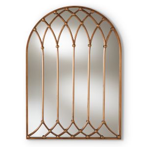 Freja Vintage Farmhouse Antique Bronze Finished Arched Window Accent Wall Mirror