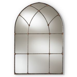Tova Vintage Farmhouse Antique Silver Finished Arched Window Accent Wall Mirror