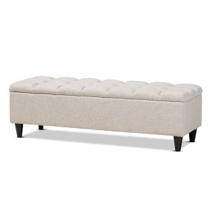 Brette Mid-Century Modern Light Blue Fabric Upholstered Dark Brown Finished Wood Storage Bench Ottoman