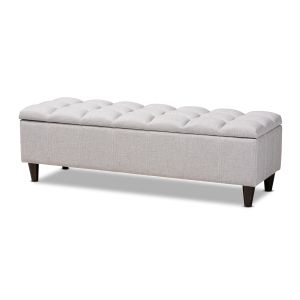 Brette Mid-Century Modern Grayish Beige Fabric Upholstered Dark Brown Finished Wood Storage Bench Ottoman