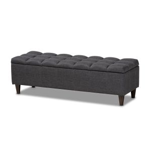 Brette Mid-Century Modern Charcoal Fabric Upholstered Dark Brown Finished Wood Storage Bench Ottoman