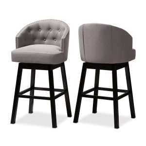 Theron Transitional Gray Fabric Upholstered Wood Swivel Bar Stool Set of 2
