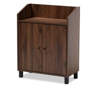 Rossin Modern and Contemporary Walnut Brown Finished 2-Door Wood Entryway Shoe Storage Cabinet with Open Shelf