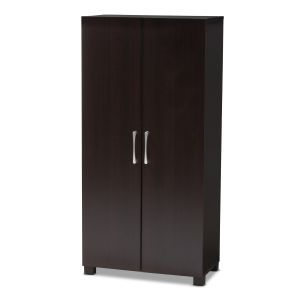 Marine Modern and Contemporary Wenge Dark Brown Finished 2-Door Wood Entryway Shoe Storage Cabinet