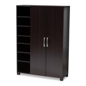 Marine Modern and Contemporary Wenge Dark Brown Finished 2-Door Wood Entryway Shoe Storage Cabinet with Open Shelves
