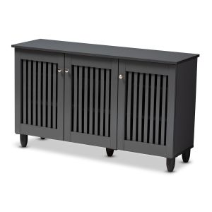 Fernanda Modern and Contemporary Dark Gray 3-Door Wooden Entryway Shoe Storage Wide Cabinet