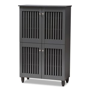 Fernanda Modern and Contemporary Dark Gray 4-Door Wooden Entryway Shoe Storage Cabinet