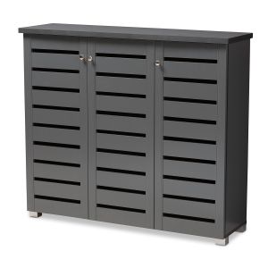 Adalwin Modern and Contemporary Dark Gray 3-Door Wooden Entryway Shoe Storage Cabinet