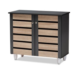 Gisela Modern and Contemporary Two-Tone Oak and Dark Gray 2-Door Shoe Storage Cabinet