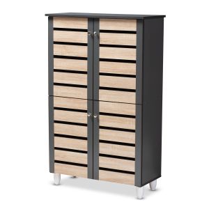 Gisela Modern and Contemporary Two-Tone Oak and Dark Gray 4-Door Shoe Storage Cabinet