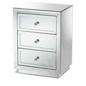 Lina Modern and Contemporary Hollywood Regency Glamour Style Mirrored Three Drawer Nightstand Bedside Table