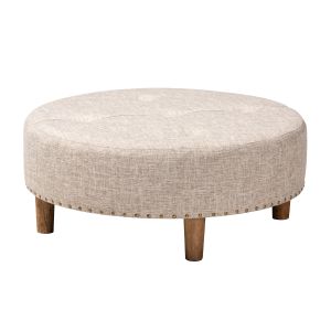 Vinet Modern and Contemporary Beige Fabric Upholstered Natural Wood Cocktail Ottoman
