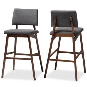 Colton Mid-Century Modern Dark Gray Fabric Upholstered and Walnut-Finished Wood Bar Stool Set of 2