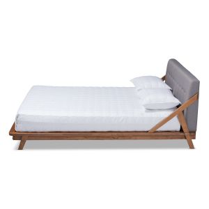 Sante Mid-Century Modern Grey Fabric Upholstered Wood King Size Platform Bed