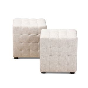 Elladio Modern and Contemporary Beige Fabric Upholstered Tufted Cube Ottoman Set of 2