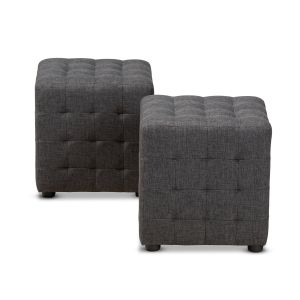 Elladio Modern and Contemporary Dark Grey Fabric Upholstered Tufted Cube Ottoman Set of 2