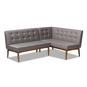 Arvid Mid-Century Modern Gray Fabric Upholstered 2-Piece Wood Dining Nook Banquette Set