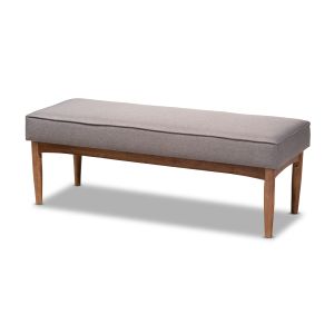 Arvid Mid-Century Modern Gray Fabric Upholstered Wood Dining Bench