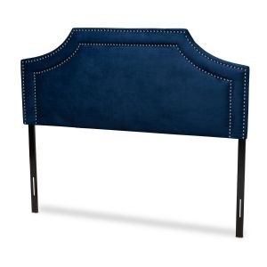 Avignon Modern and Contemporary Navy Blue Velvet Fabric Upholstered King Size Headboard