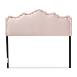 Nadeen Modern and Contemporary Light Pink Velvet Fabric Upholstered Queen Size Headboard