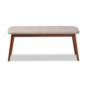 Flora II Mid-Century Modern Light Grey Fabric Upholstered Medium Oak Finished Wood Dining Bench