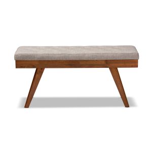 Alona Mid-Century Modern Light Grey Fabric Upholstered Wood Dining Bench
