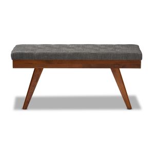 Alona Mid-Century Modern Medium Grey Fabric Upholstered Wood Dining Bench