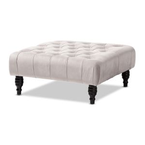 Keswick Transitional Grey Velvet Fabric Upholstered Button Tufted Cocktail Ottoman