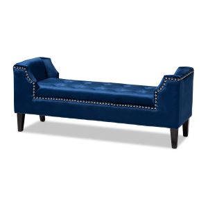 Perret Modern and Contemporary Royal Blue Velvet Fabric Upholstered Espresso Finished Wood Bench