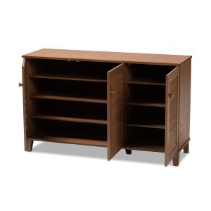 Coolidge Modern and Contemporary Walnut Finished 8-Shelf Wood Shoe Storage Cabinet