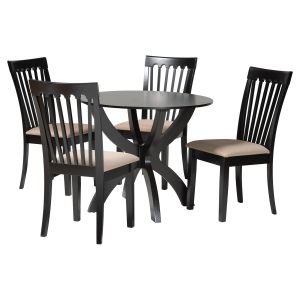 Bailey Modern Grey Fabric and Dark Brown Finished Wood 5-Piece Dining Set