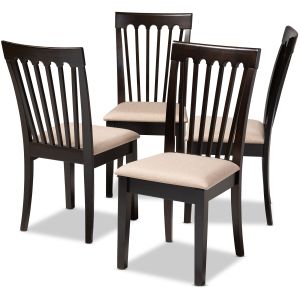 Minette Modern and Contemporary Sand Fabric Upholstered Espresso Brown Finished Wood Dining Chair Set of 4